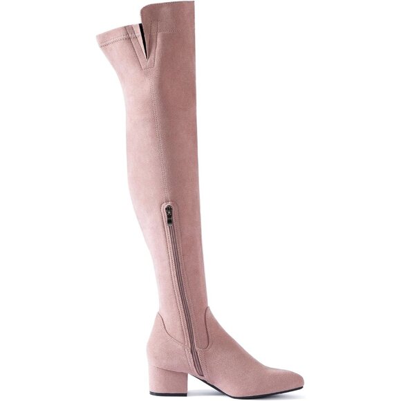 Women Pink\2inch Suede Over the Knee Thigh High Chunky Block Heel Winter Boots - Picture 6 of 6